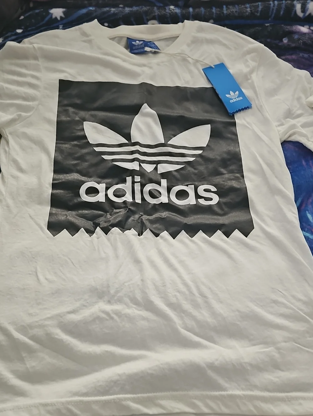 adidas White Tee with Black Trefoil Graphic